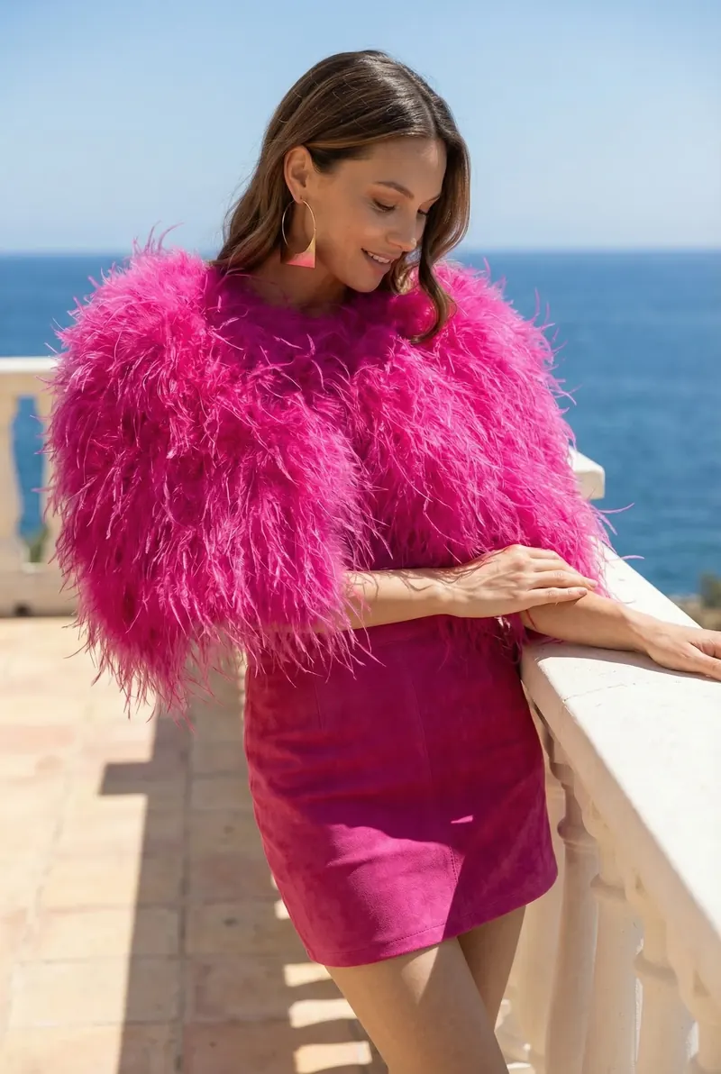 Feather Cape — Fuchsia — AI fashion photography